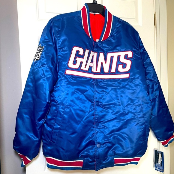 New York Giants  Reversible Starter Satin Jacket Blue / Red Size Large NWT Snap - Picture 1 of 15